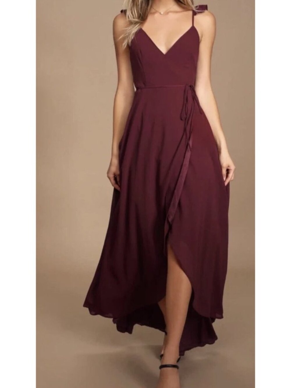 Lulus Here's to Us Burgundy High-Low Wrap Dress Women's Size XS Sleeveless NWT